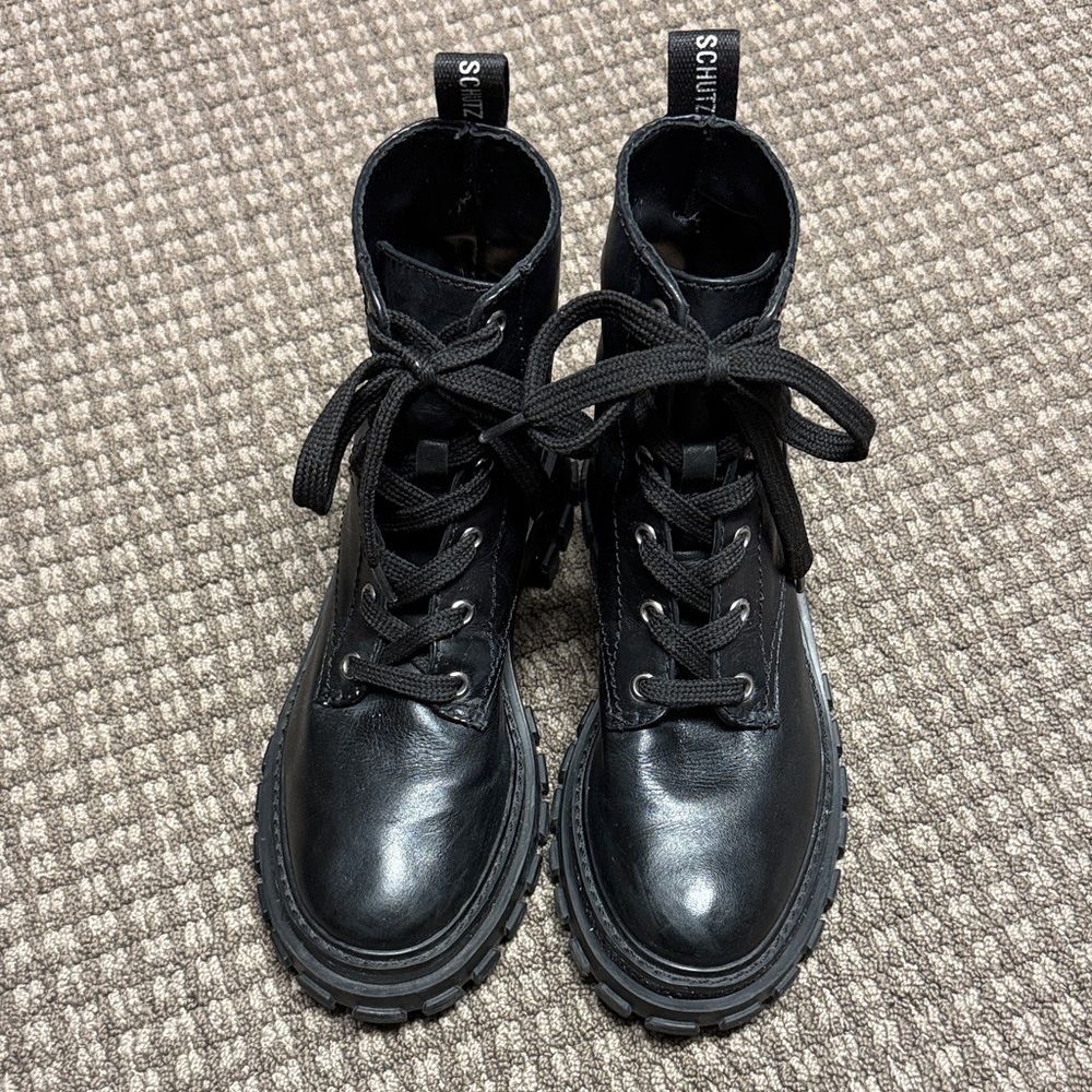 Schutz Black Leather Lace-Up Combat Boots